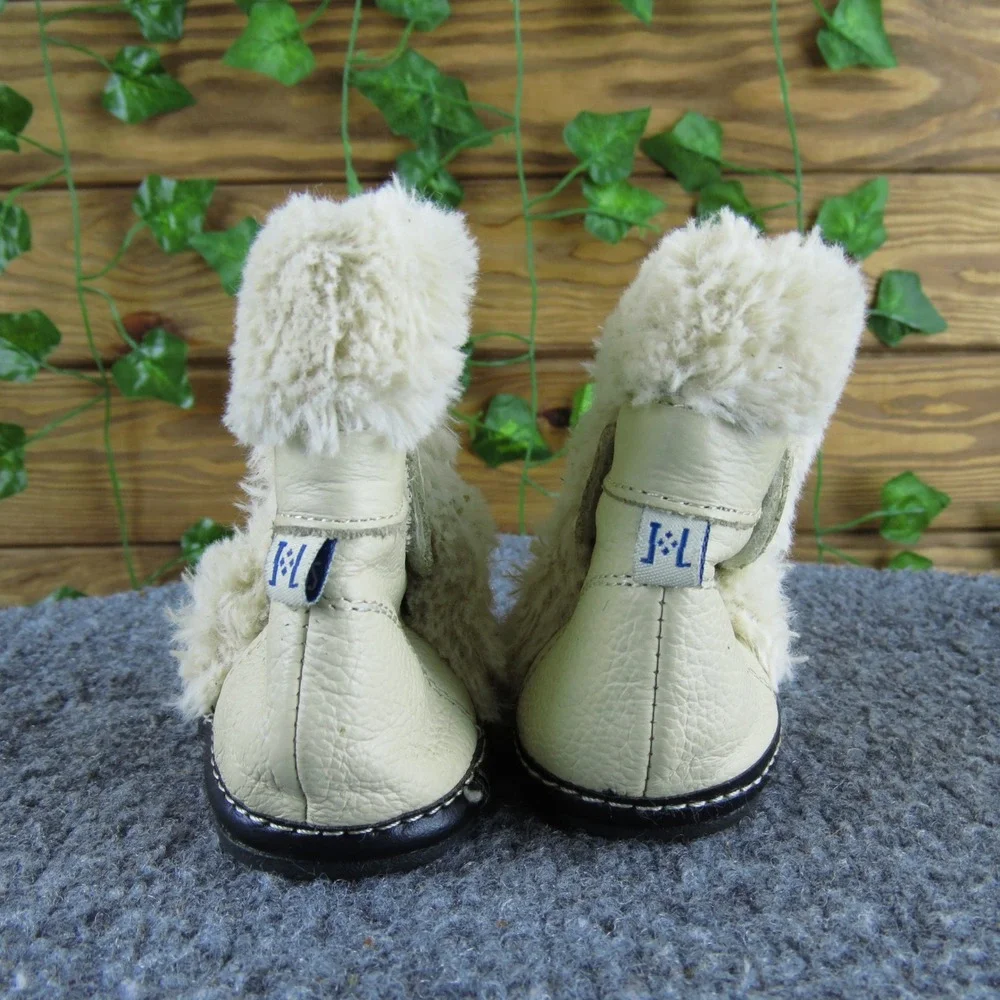 Jack & Lily Infant Girls Cream Leather Faux Fur Booties 6-12‎ Months